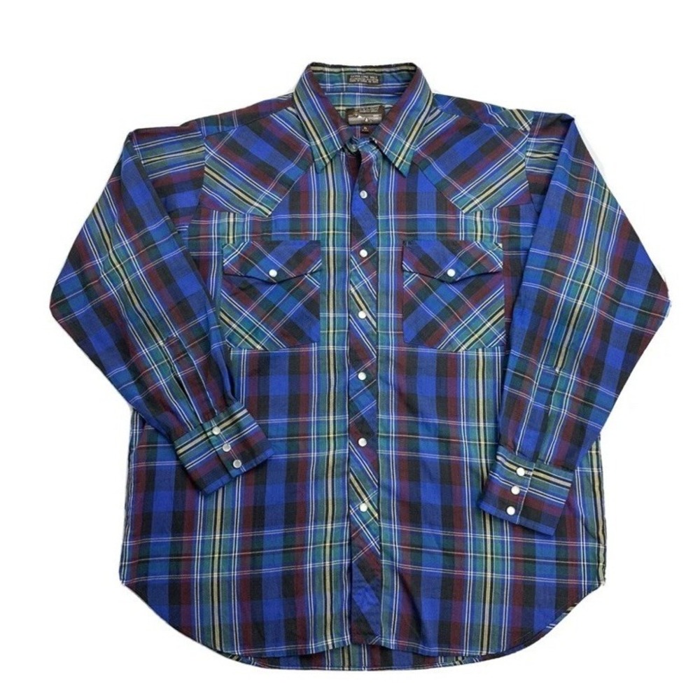 Vintage Outlaw Western Wear Mens Shirt XL Pearl Snap Plaid Cowboy Long Sleeve